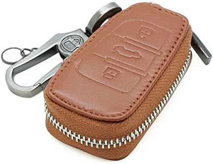 Genuine Cow Leather Zipper Bag for AUDI Flip Folding Remote Key 3 Button Brown 5820