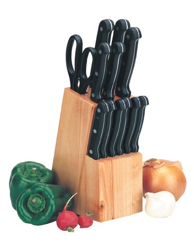 Kittamor 12-Piece 18/8 Stainless Steel Knife Set Plus Hardwood Block
