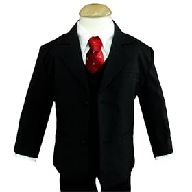 Gino Wedding Formal Boy Black Suit with Red Tie Sizes Baby to Teen