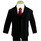 Gino Wedding Formal Boy Black Suit with Red Tie Sizes Baby to Teen