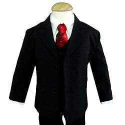 Gino Wedding Formal Boy Black Suit with Red Tie Sizes Baby to Teen