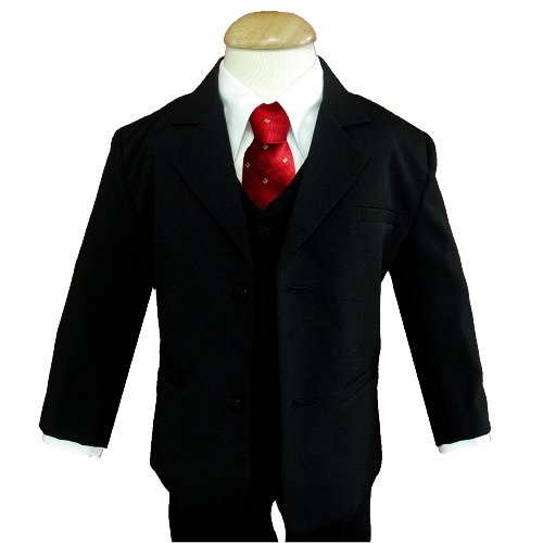 Gino Wedding Formal Boy Black Suit with Red Tie Sizes Baby to Teen