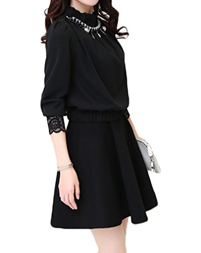 (ディーコッテ)D'Kotte 切り替え ワンピース ひざ丈 aライン フレア ワンピ 袖 レース きれいめ 大人 レディース パーティー neax166