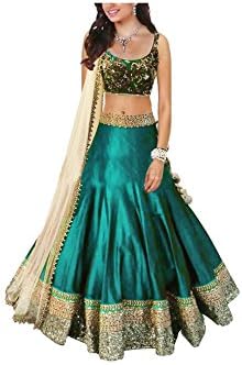 Kenil Fabrics Women's Sky Georgette Designer Style Designer Lehenga Choli Free Size Sky_Green