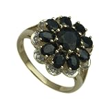 9ct Yellow Gold Ladies Large Flower Shape Dress Ring Set With Sapphire And 3pts Of Diamonds Size N