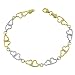 14K Yellow & White Gold Matte/polish Double Heart Link Bracelet (7 inch)