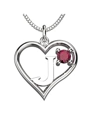 Sterling Silver Garnet January Heart Pendant Alphabet Letters Necklace 18 Inch