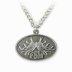 Oval Flying Spaghetti Monster Pendant - antique-silver finish