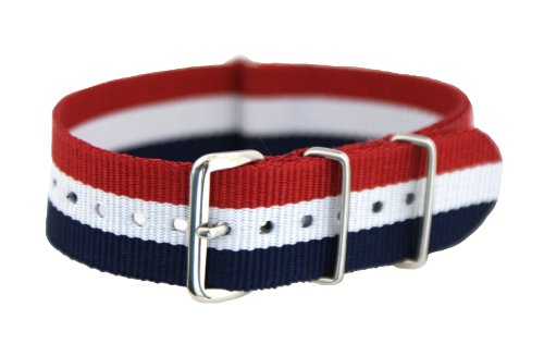 20mm Red White Blue - Nylon Nato Ballistic Military Watch Band Strap G-10