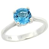 Sterling Silver 7mm Round Brilliant Natural Blue Topaz Stone Solitaire Ring, 1/4 in. (7mm) wide