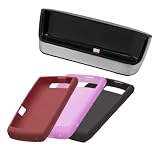 Blackberry Charging Pod with Dark Red, Pink and Black Silicone Skin Case for Blackberry Storm2 9550 9520