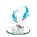 Spun Glass Dolphins On Reef Blue With Mirrored Base