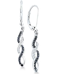 14k Yellow OR White Gold Round Black and White Diamond Dangle Infinity Cross Over Twist Earrings - 20mm Height * 4mm Width (.29 cttw)