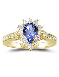 0.44 Cts Diamond & 0.75 Cts Tanzanite Ring in 18K Yellow Gold