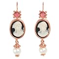 Tagliamonte - 14k Rose Gold Porcelain Venetian Cameo, Freshwater Cultured Pearl and Pink Tourmaline Earrings
