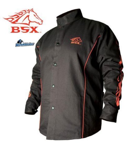 BLACK STALLION BSX® FR Welding Jacket - Black w/Red Flames - LARGE