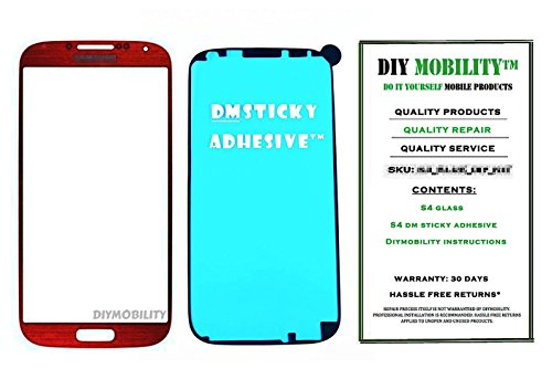 Samsung Galaxy S4 RED Replacement Glass Screen with DM Sticky Adhesive and Instructions Included I9500 I9505 I545 M919 I337 L720 R970 - DIYMOBILITY
