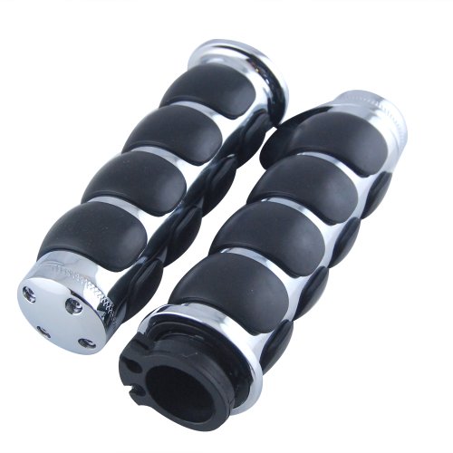 2x Custom Chrome Billet Aluminium Black Rubber Hand Grips Throttle Assistor Cruise Assist Wrist For Motorcycle Cruiser Chopper Touring 1" Handlebar