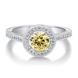 Round Canary Cubic Zirconia Sterling Silver Halo Solitaire Ring 0.84ct - Nickel Free Engagement Wedding Ring