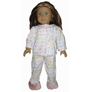 I Love Grandma PJ Set with Pink Fuzzy Slippers Fits 18 American Girl Doll by Red Truck Doll Clothes