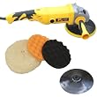 Custom Shop Heavy Duty Variable Speed Polisher with a Professional 3 Pad (Waffle Foam & Wool) Buffing and Polishing Kit with 2 Waffle Foam & 1 Wool Grip Pads with 5/8" Threaded Grip Backing Plate. Now Included Is a (FREE) Professional Tool Carry Bag!