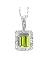 Rectagular Pendant With A Cushion Center Stone In 18K White Gold With A 0.60 ct. Genuine Peridot Center Stone.