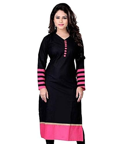 Varibha Women's Cotton Kurti (IOKU00003AAA_Z Black_Free Size Altrable Till 42 or XL)