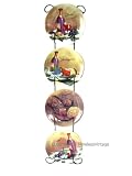 Set 4 Wine Kitchen Decor Handpainted Plates Iron Rack