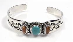 STERLING SILVER BANGLE BRACELET with Turquoise/Coral