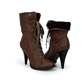 Sexy Lace Up High Heel Cuffed Ankle Boot Dark Tan