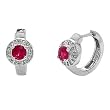 14K White Gold Ruby and Diamond Hoop Earrings