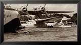 Yankee Clipper and China Clipper, Pearl Harbor, Hawaii 1939 Transportation Framed Art Poster Print, 26x14