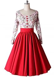 Cotton/Elastane Floral Print Colorblocking Vintage Evening Dress/Wedding Party Dress 