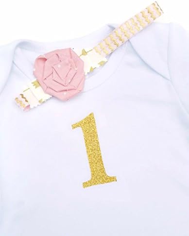 Morning Laurel Girl's First Birthday Outfit, 3 Piece Set (6-12 Months, Pink and Gold)