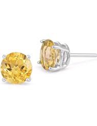 7mm Citrine Stud Earrings in Platinum Push Back Posts