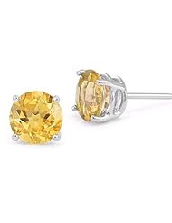 7mm Citrine Stud Earrings in Platinum Screw Back Posts