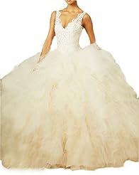 V-neck Tulle Lace Applique   Ball Gown Evening Dress/Prom Dress/Quinceanera Dress/Wedding Party Dress 