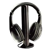 GSI Super Quality 5-In-1 Wireless Hands-Free Hi-Fi Headphones - Bass Speaker Stand, FM Radio Function - Connects to TV/iPod/MP3/MP4/CD/DVD Players and Gaming Devices