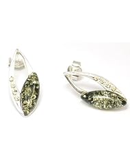 The Olivia Collection Sterling Silver Oval Green Amber and Cz Earrings