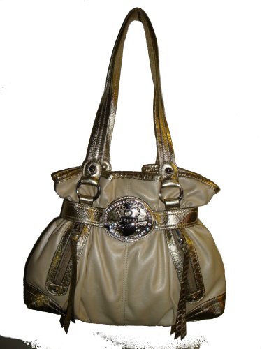 WOMEN'S KATHY VAN ZEELAND MORNING GLORY BELT SHOPPER HANDBAG (METALLIC BONE)