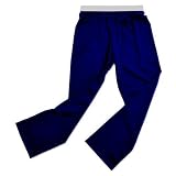 Navy blue cotton jersey pants exposed elastic waist, unisex false fly, available in 5 colors and 5 adult sizes, S to XXL