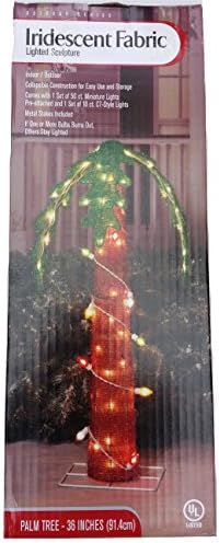 Iridescent Tinsel Fabric Lighted Christmas Palm Tree 36" Indoor Outdoor