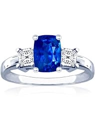 Platinum Cushion Cut Blue Sapphire Three Stone Ring
