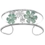 Sterling Silver Aventurine and Clear CZ Floral Cuff Bracelet