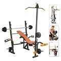 Christopeit Hantelbank Fitnessstation Basic Concept in Braun Plus 38,5KG Gewichtsset und Langhantelstange