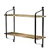 Love-KANKEI Rustic Floating Shelves Wall Mounted Industrial Wall Shelves for Pantry Living Room Bedroom Kitchen Entryway 2 Tier Wood Storage Shelf Heavy Duty Carbonized Black