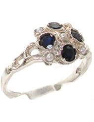 VINTAGE Design 925 Solid Sterling Silver Natural Sapphire & Pearl Cluster Ring - Finger Sizes 4 to 12 Available