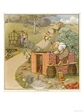 The Three Pigs Build Their Respective Houses out of Bricks Straw and Sticks Art Giclee Poster Print, 36x48