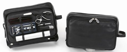 HK-Manicure Kulturtasche, mit Reisenecessaire: Vollrindleder, schwarz