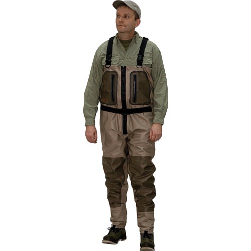 Caddis Men's Tan and Green Northern Guide Relief Zipper Breathable Stocking Foot Wader, Medium Stout On Sale